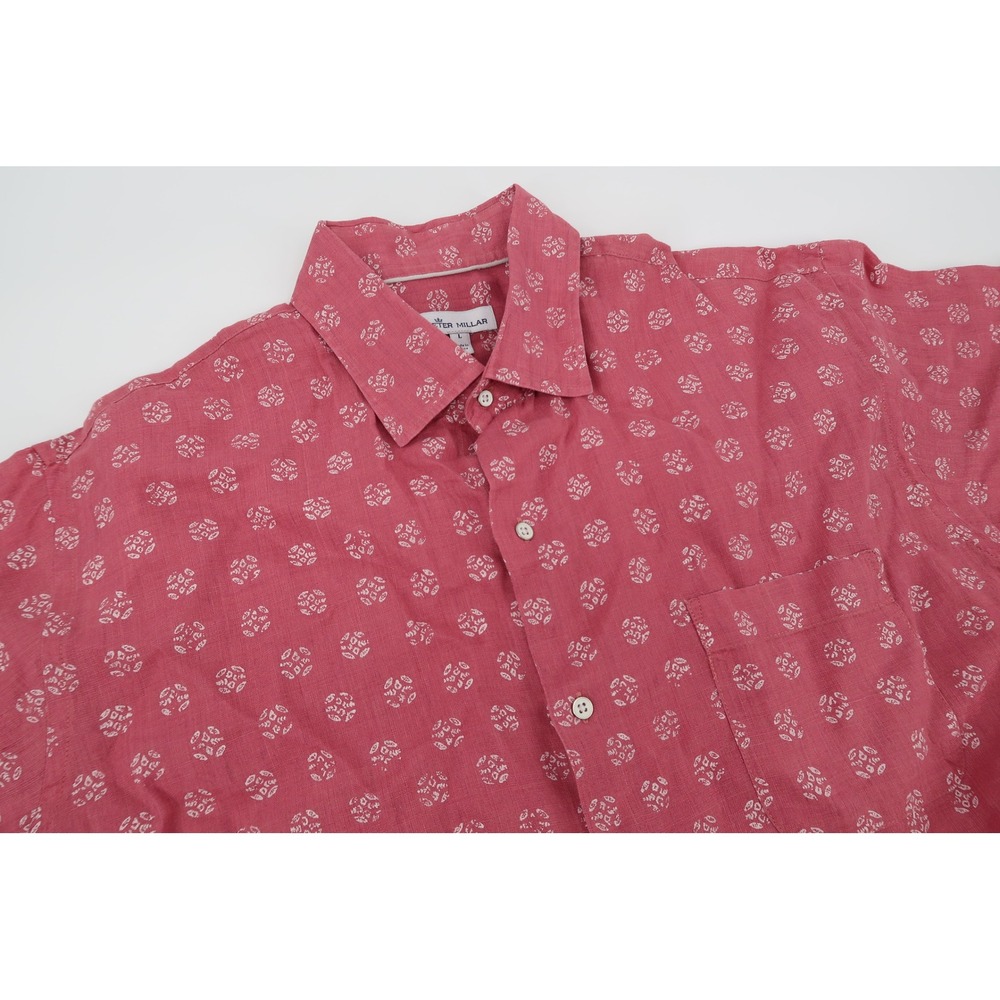 Peter Millar Seaside Beach Sport Shirt Mens Large Pink Linen Short Sleeve